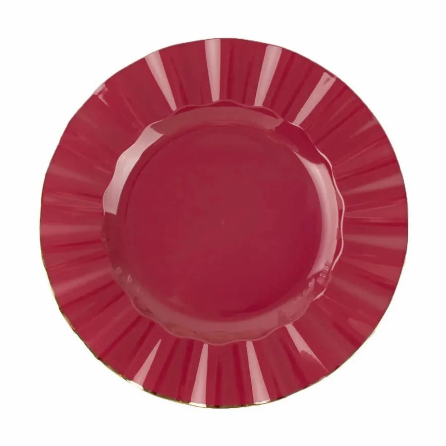 10 Round Disposable Salad Dinner Plastic Plates with Gold Wavy Trim