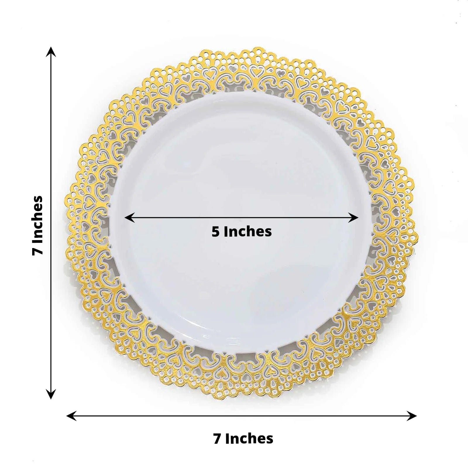 10 Round White Disposable Salad and Dinner Plastic Plates with Gold Lace Trim