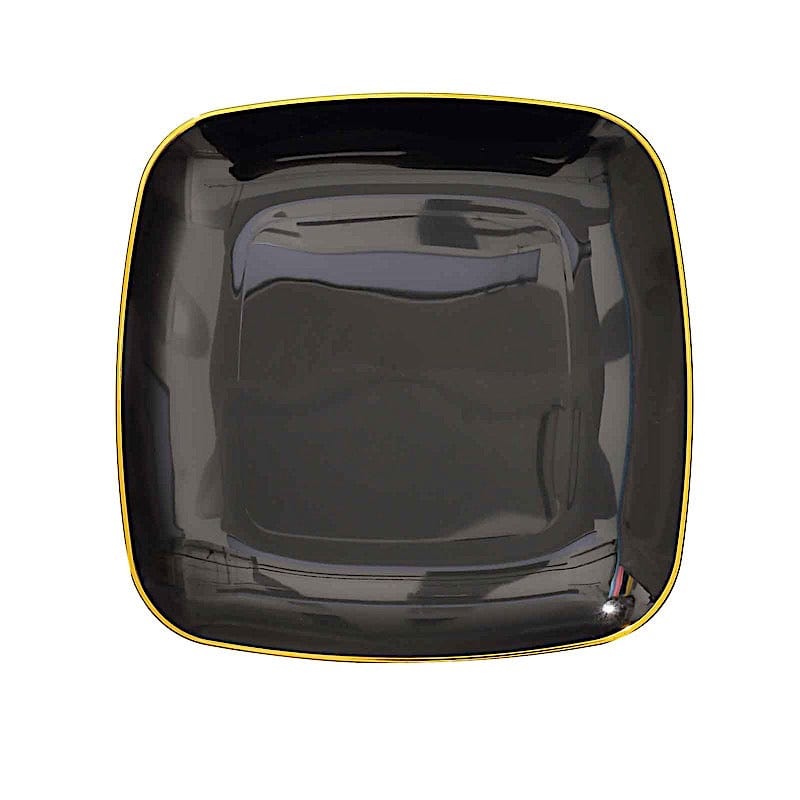 10 Square Disposable Salad and Dinner Plastic Plates with Gold Trim
