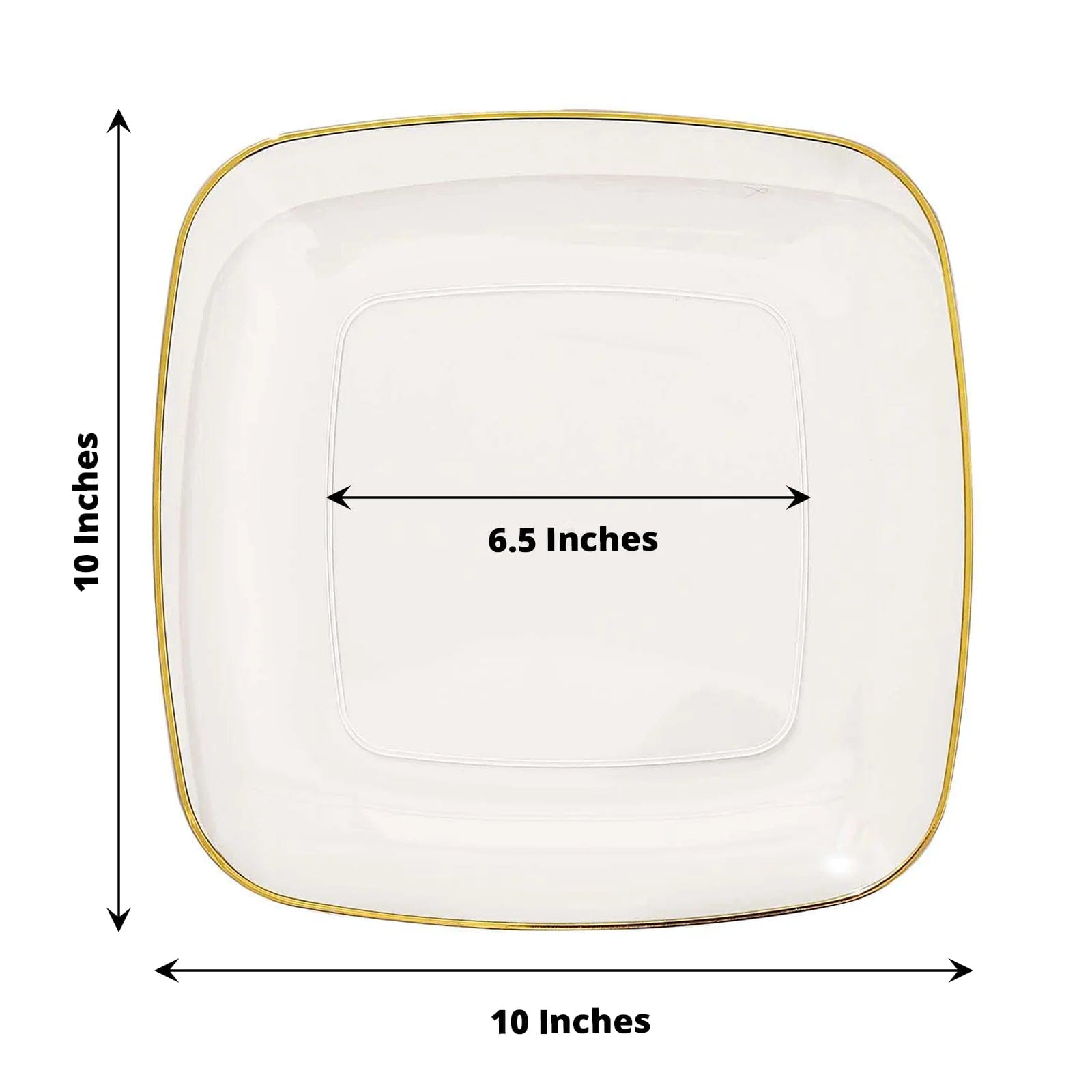 10 Square Disposable Salad and Dinner Plastic Plates with Gold Trim