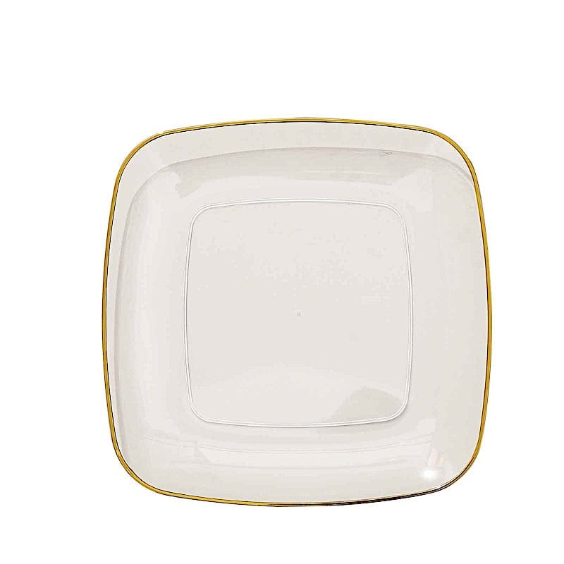 10 Square Disposable Salad and Dinner Plastic Plates with Gold Trim