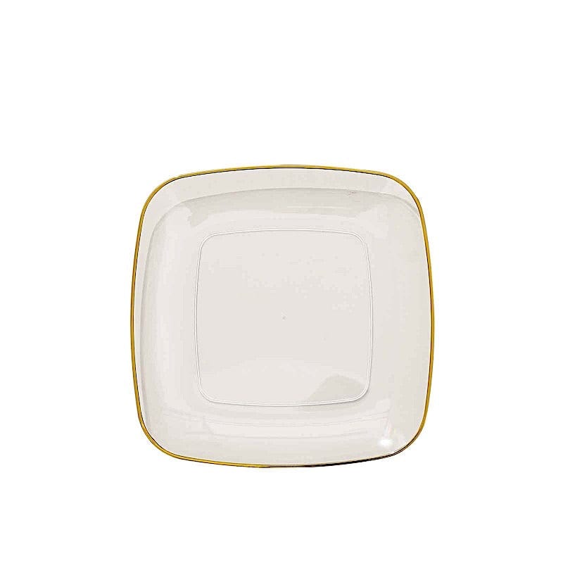 10 Square Disposable Salad and Dinner Plastic Plates with Gold Trim