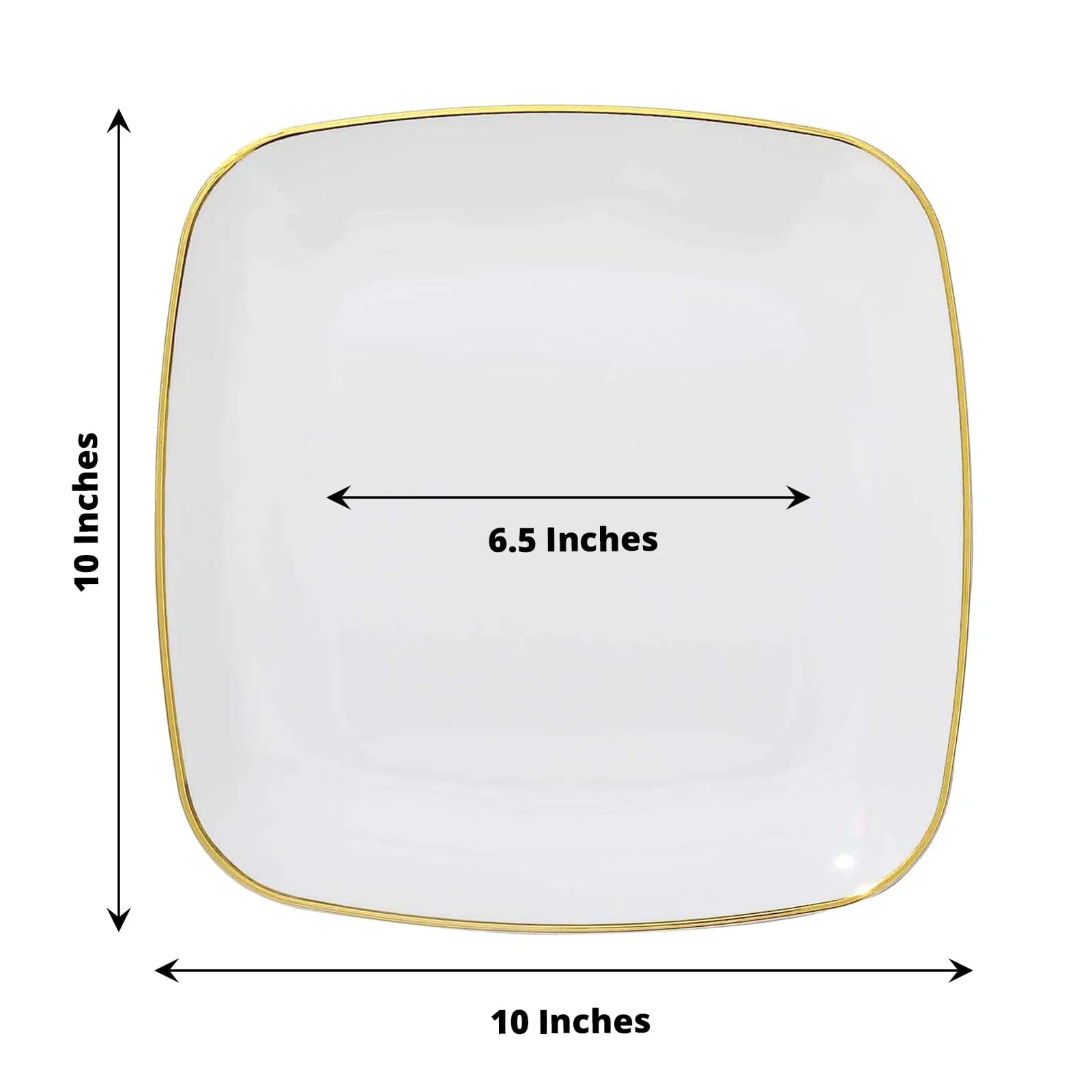 10 Square Disposable Salad and Dinner Plastic Plates with Gold Trim