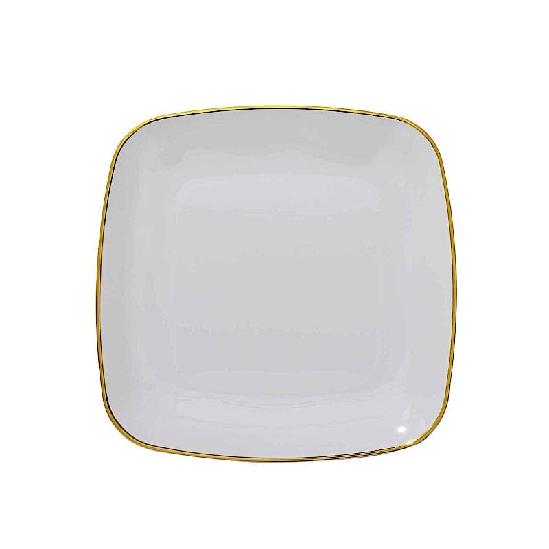 10 Square Disposable Salad and Dinner Plastic Plates with Gold Trim