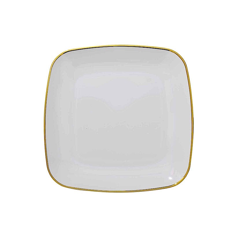 10 Square Disposable Salad and Dinner Plastic Plates with Gold Trim