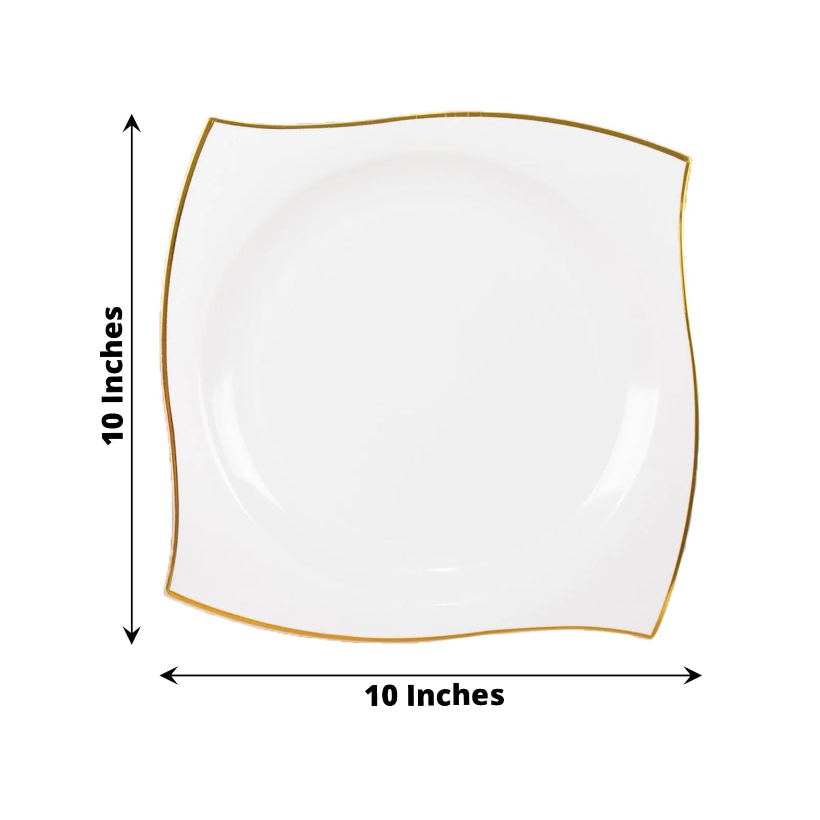 10 Square Disposable Salad and Dinner Plastic Plates with Wavy Gold Trim