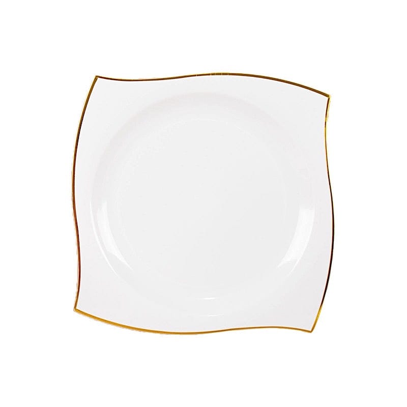 10 Square Disposable Salad and Dinner Plastic Plates with Wavy Gold Trim