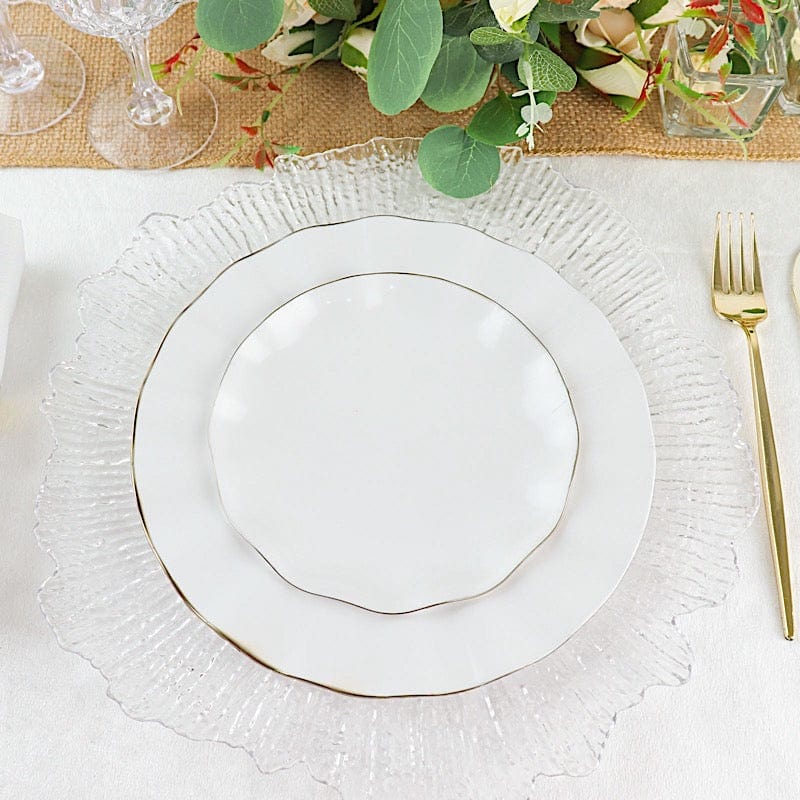 10 Round Disposable Salad Dinner Plastic Plates with Gold Wavy Trim