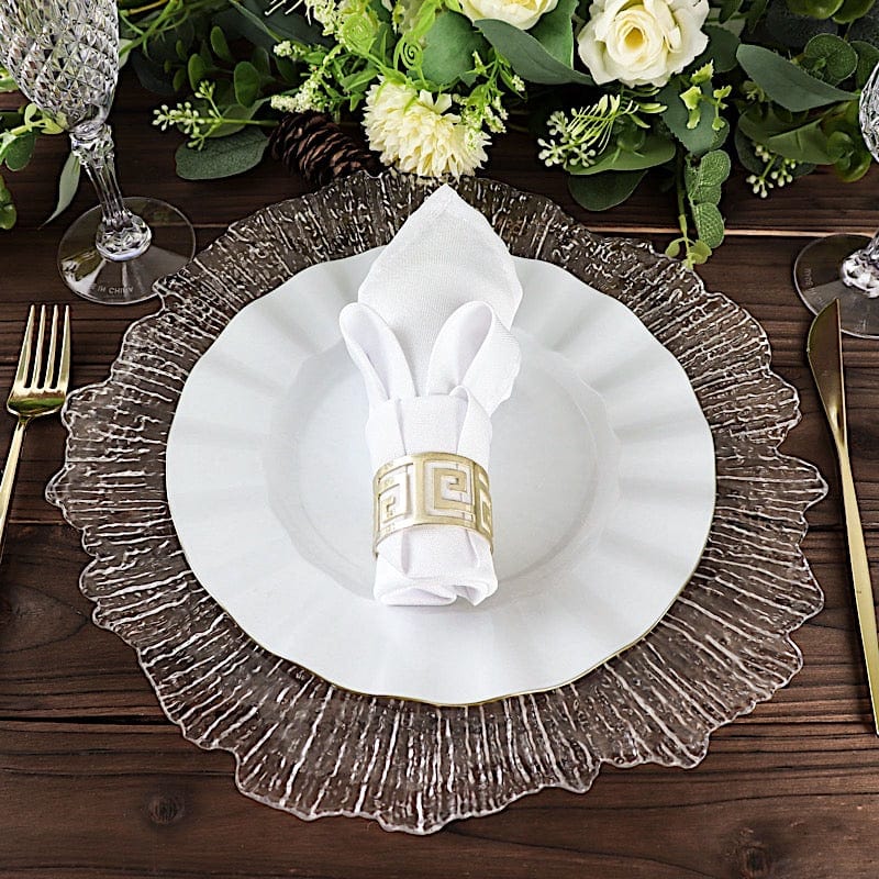 10 Round Disposable Salad Dinner Plastic Plates with Gold Wavy Trim