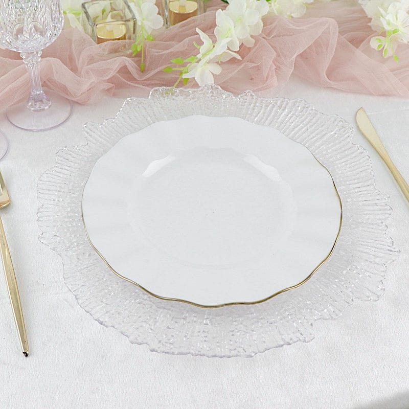 10 Round Disposable Salad Dinner Plastic Plates with Gold Wavy Trim