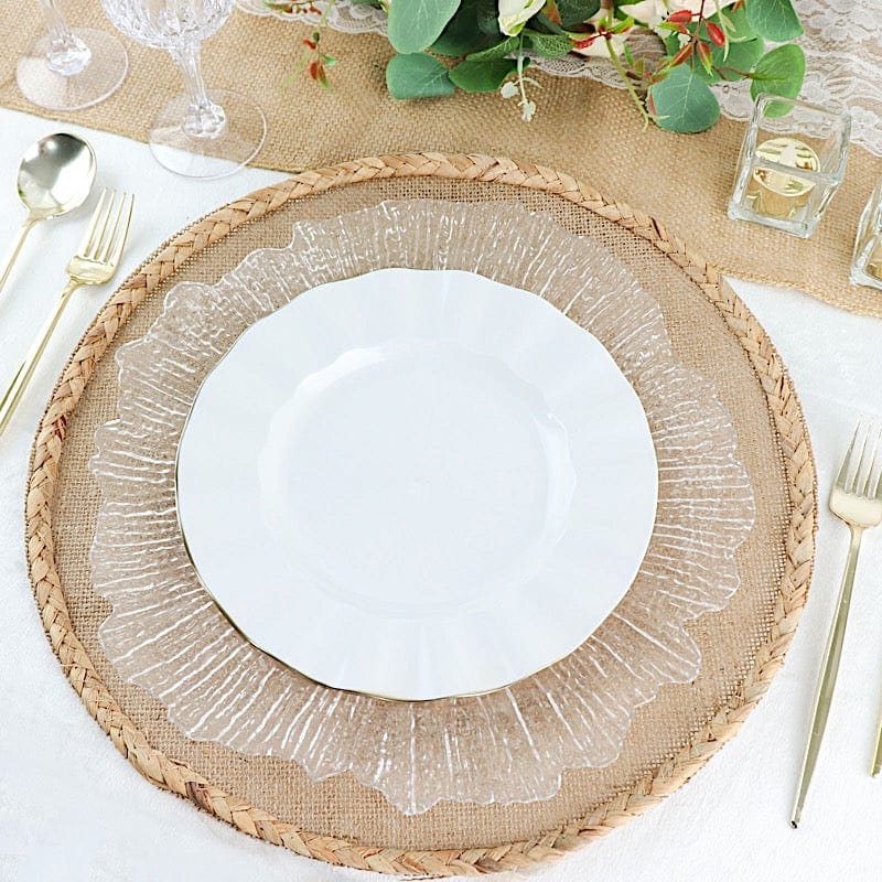 10 Round Disposable Salad Dinner Plastic Plates with Gold Wavy Trim