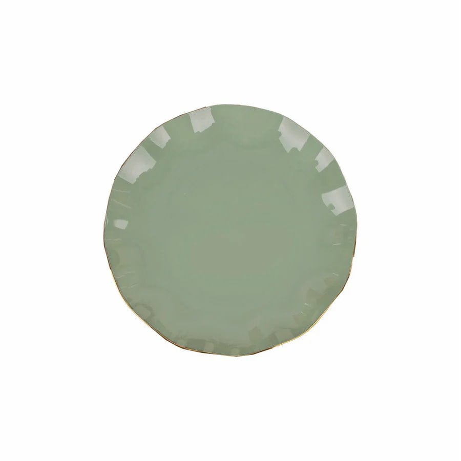 10 Round Disposable Salad Dinner Plastic Plates with Gold Wavy Trim