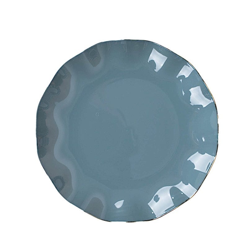 10 Round Disposable Salad Dinner Plastic Plates with Gold Wavy Trim