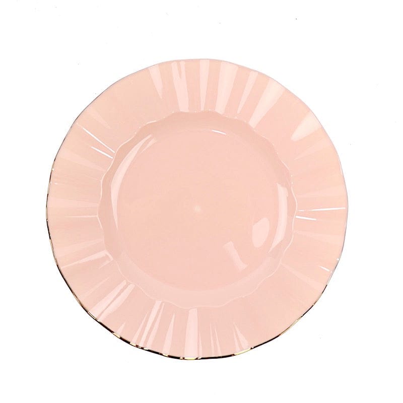 10 Round Disposable Salad Dinner Plastic Plates with Gold Wavy Trim