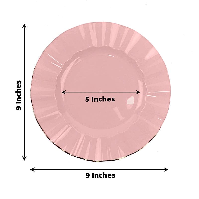 10 Round Disposable Salad Dinner Plastic Plates with Gold Wavy Trim