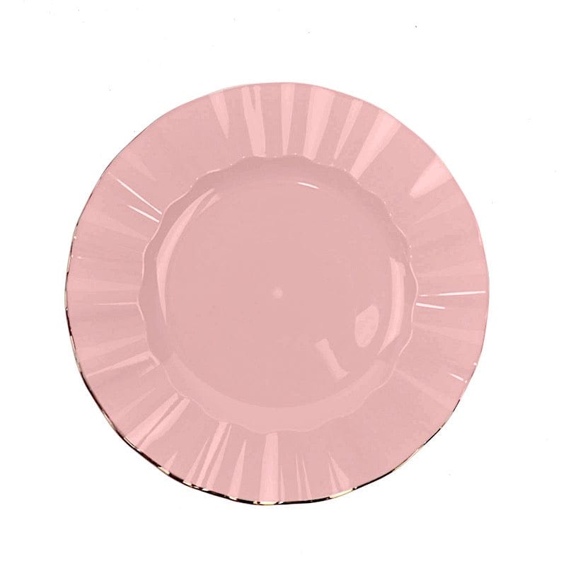 10 Round Disposable Salad Dinner Plastic Plates with Gold Wavy Trim