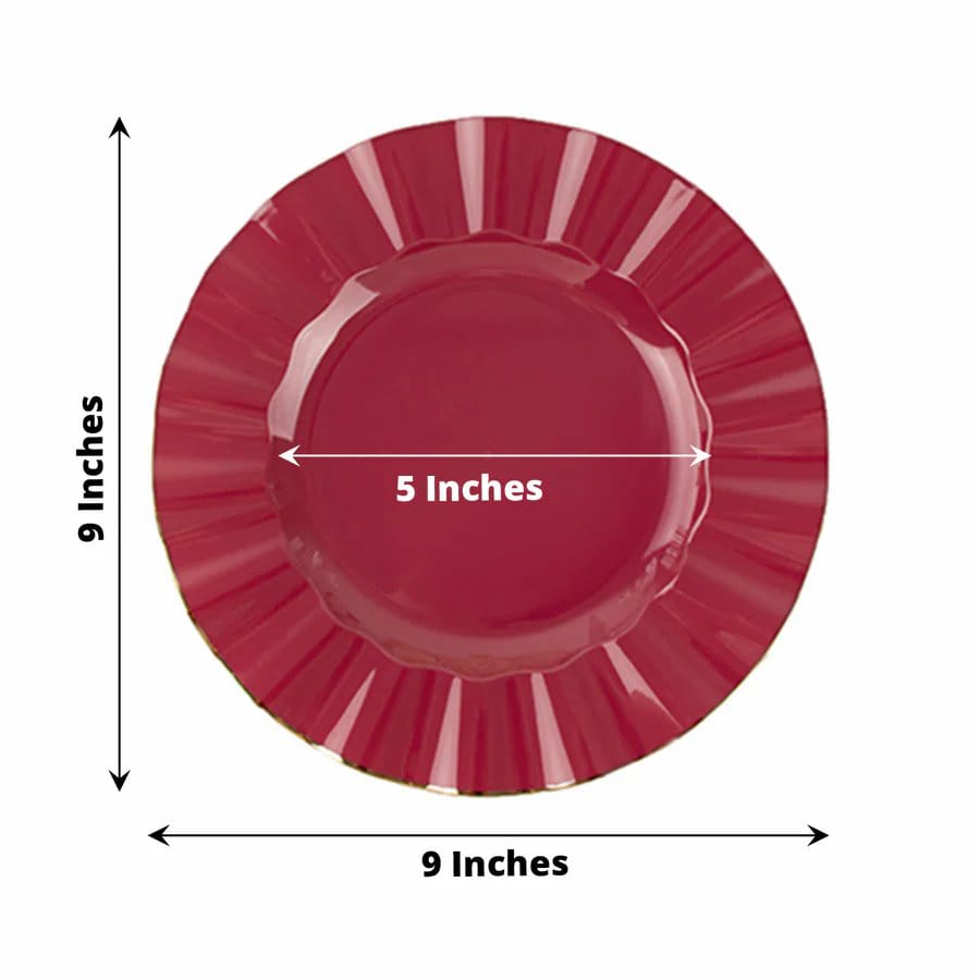 10 Round Disposable Salad Dinner Plastic Plates with Gold Wavy Trim