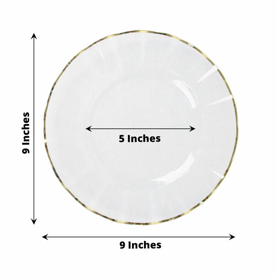 10 Round Disposable Salad Dinner Plastic Plates with Gold Wavy Trim