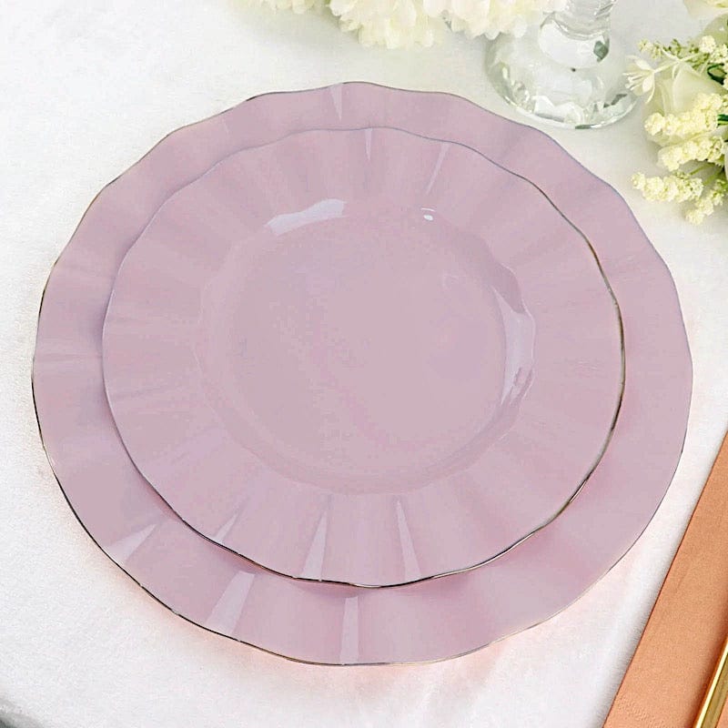 10 Round Disposable Salad Dinner Plastic Plates with Gold Wavy Trim