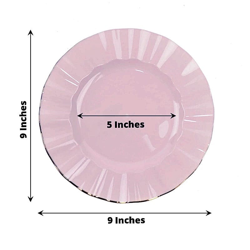 10 Round Disposable Salad Dinner Plastic Plates with Gold Wavy Trim