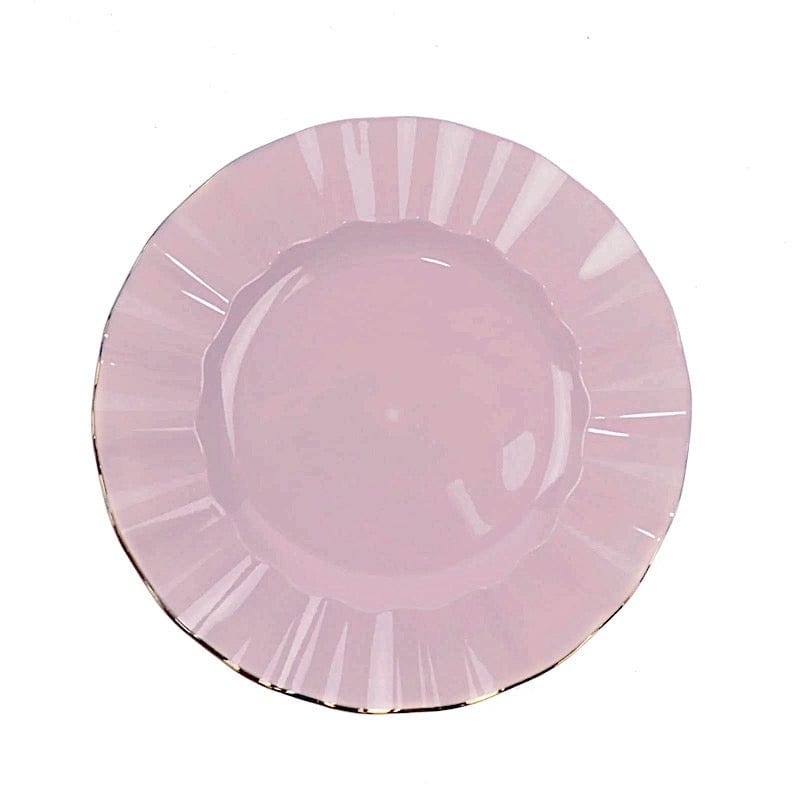10 Round Disposable Salad Dinner Plastic Plates with Gold Wavy Trim