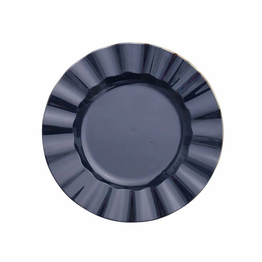 10 Round Disposable Salad Dinner Plastic Plates with Gold Wavy Trim