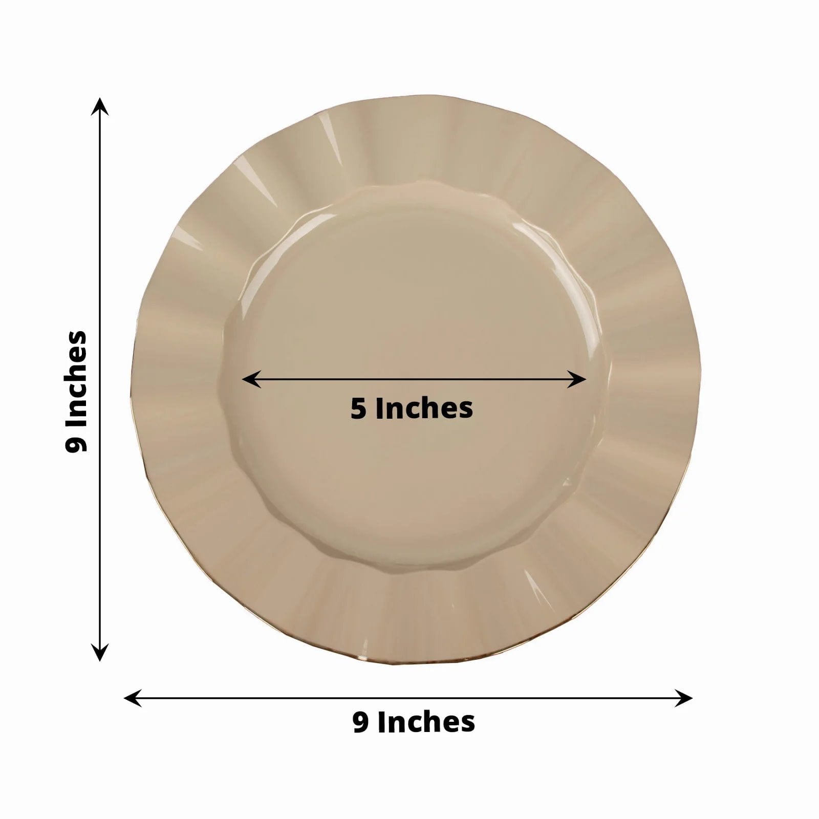 10 Round Disposable Salad Dinner Plastic Plates with Gold Wavy Trim