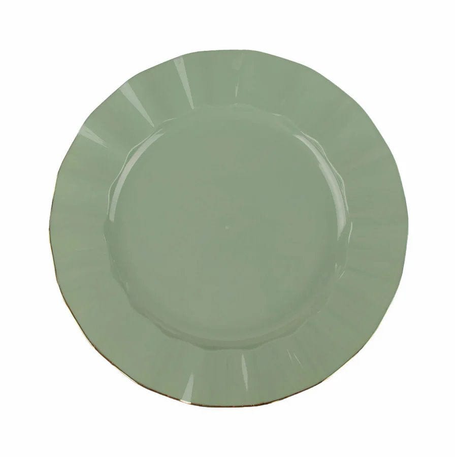 10 Round Disposable Salad Dinner Plastic Plates with Gold Wavy Trim