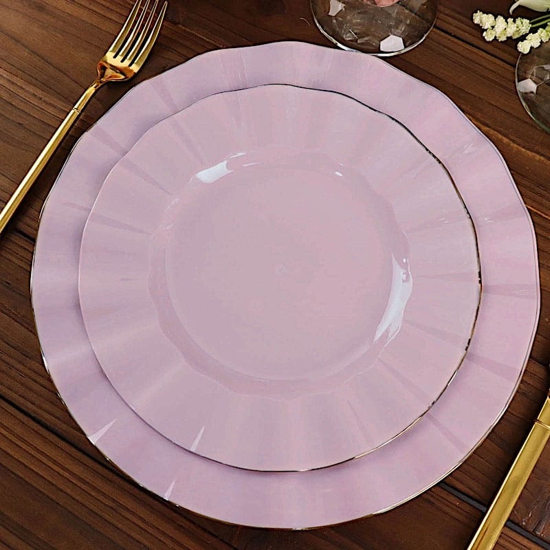 10 Round Disposable Salad Dinner Plastic Plates with Gold Wavy Trim