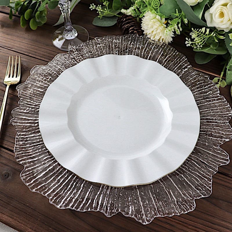10 Round Disposable Salad Dinner Plastic Plates with Gold Wavy Trim