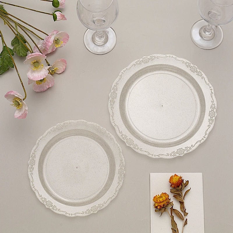12 Clear Round Glittered Disposable Round Plastic Salad Dinner Plates