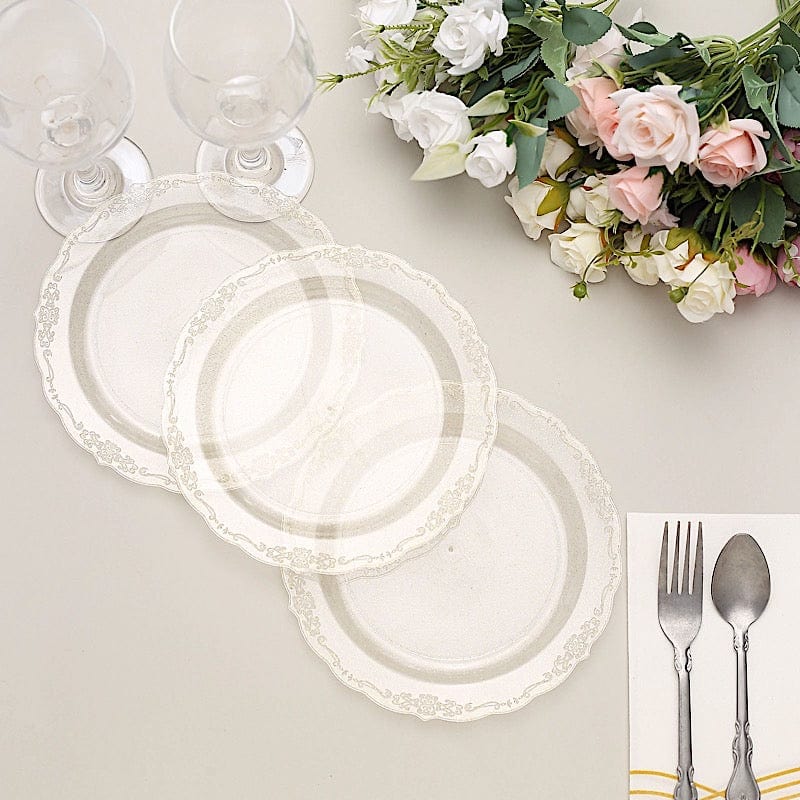 12 Clear Round Glittered Disposable Round Plastic Salad Dinner Plates