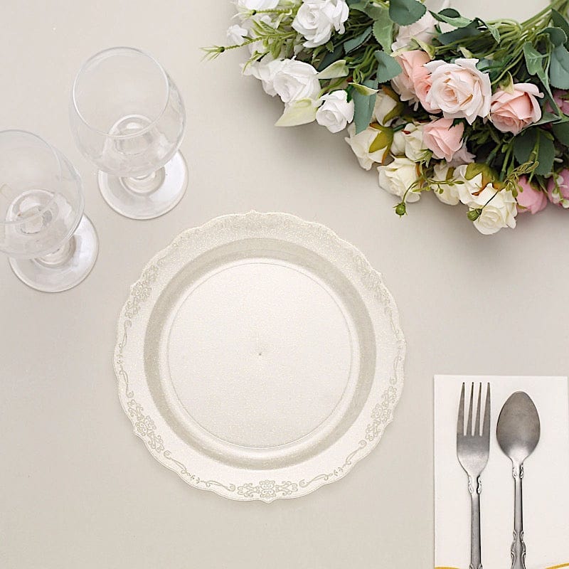12 Clear Round Glittered Disposable Round Plastic Salad Dinner Plates