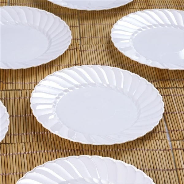 12 pcs 6" Disposable White Plastic Dessert Plates with Flaired Trim