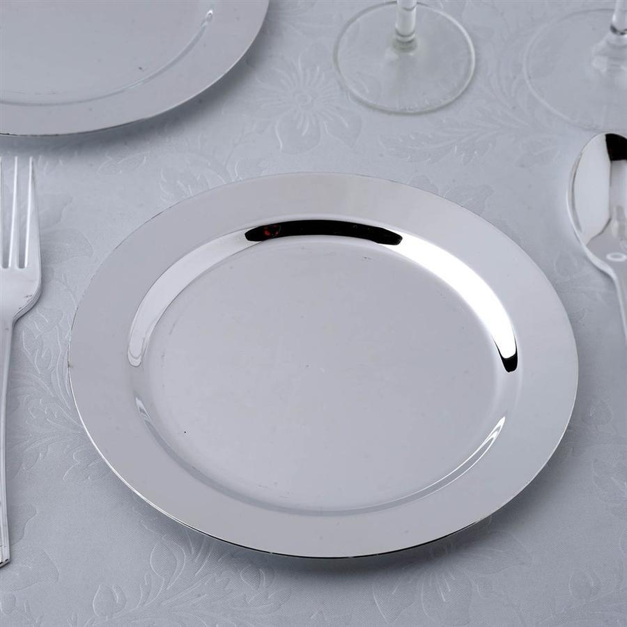 12 pcs 7.5" Disposable Silver Round Plastic Plates for Appetizer Cocktail Dessert Dishes