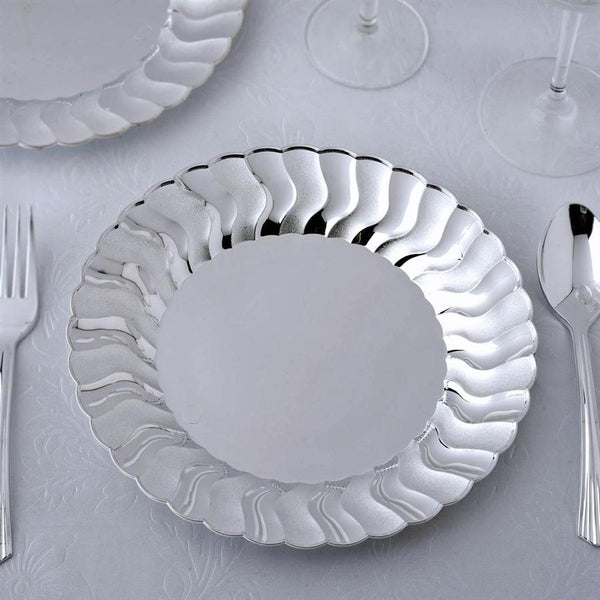 12 pcs 9" Disposable Silver Plastic Appetizer Dessert Plates with Flared Rim