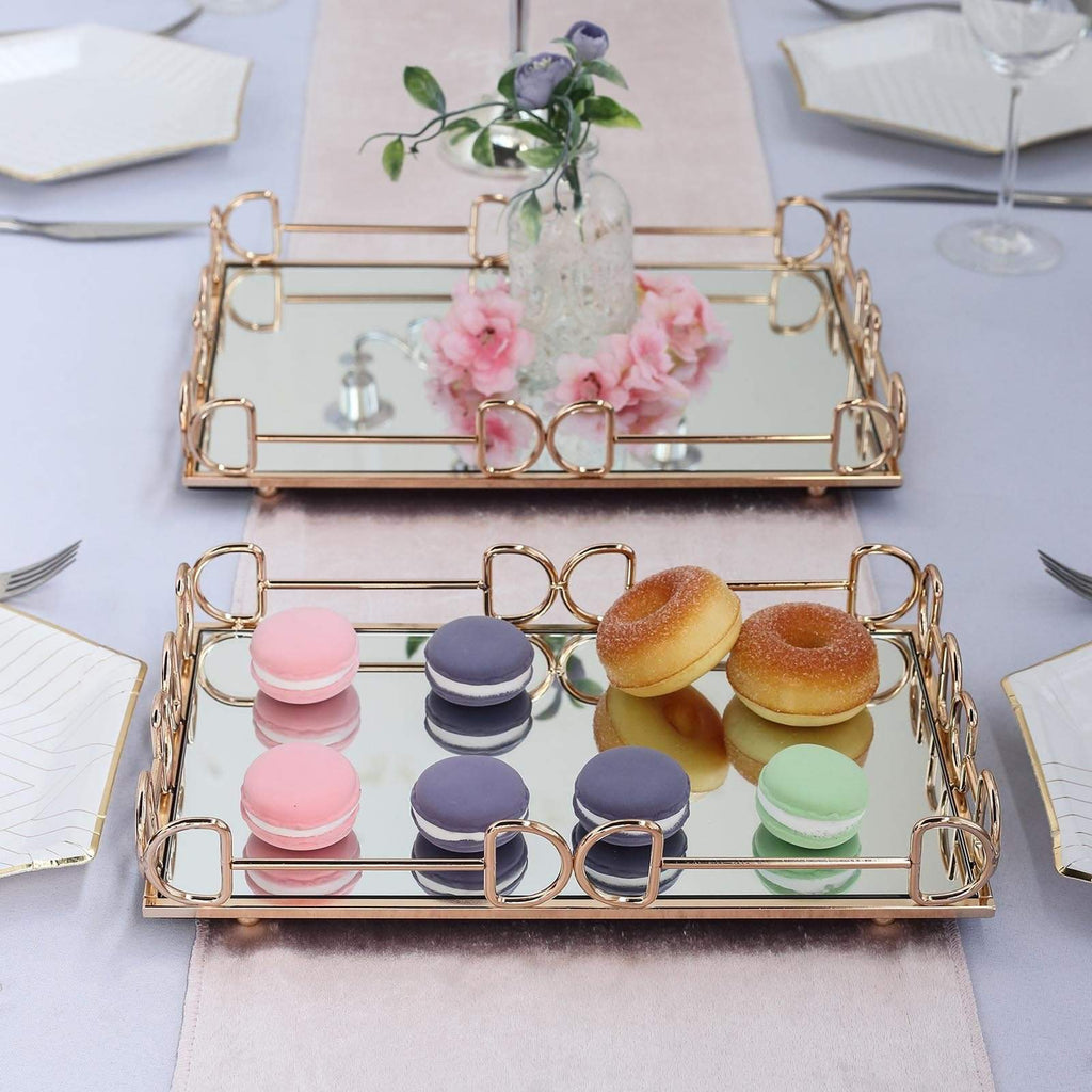 2 pcs Gold Mirrored Metal Rectangle Decorative Serving Trays