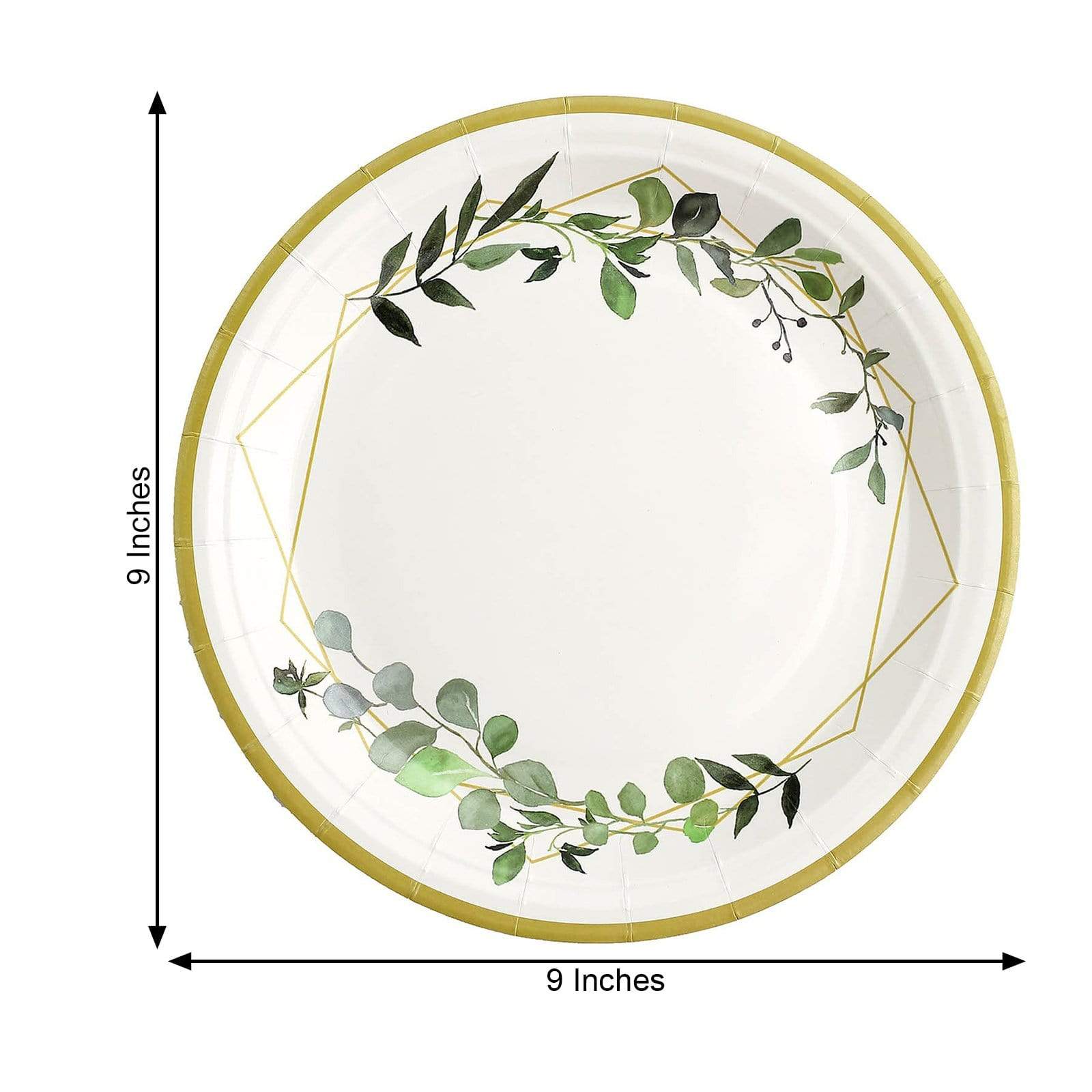 24 White Round Disposable Paper Salad and Dinner Plates with Leaf and Gold Trim