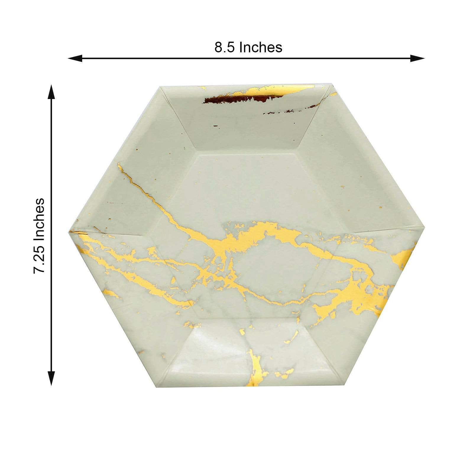 25 pcs 8.5 in Hexagon with Marble Design Disposable Paper Salad Plates
