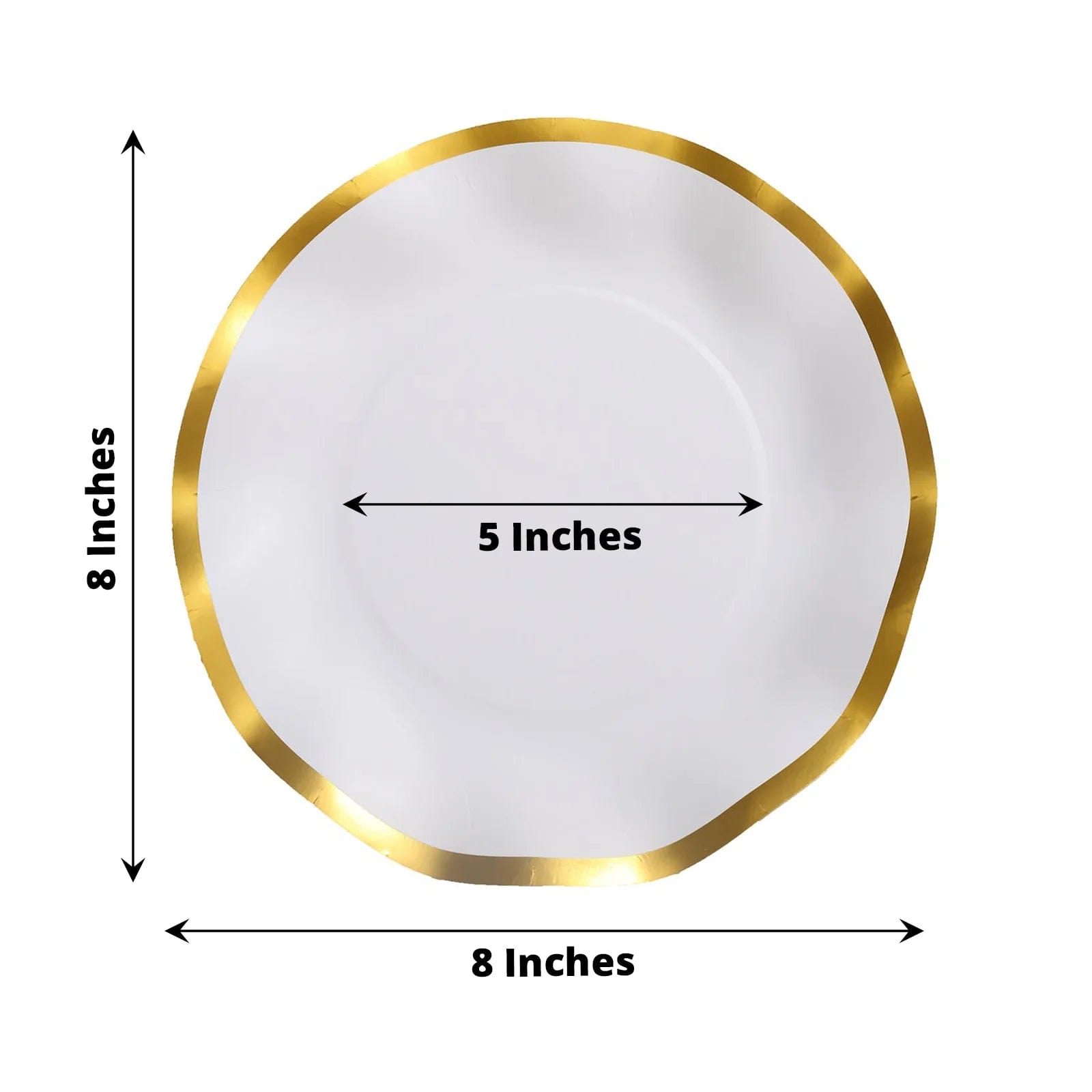 25 Round Disposable Dinner Salad Paper Plates with Gold Wavy Trim