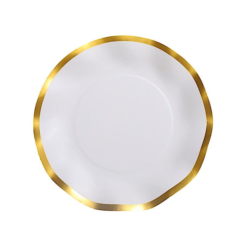 25 Round Disposable Dinner Salad Paper Plates with Gold Wavy Trim