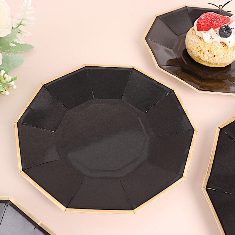 25 Decagon 7 in Disposable Paper Salad Plates with Gold Trim