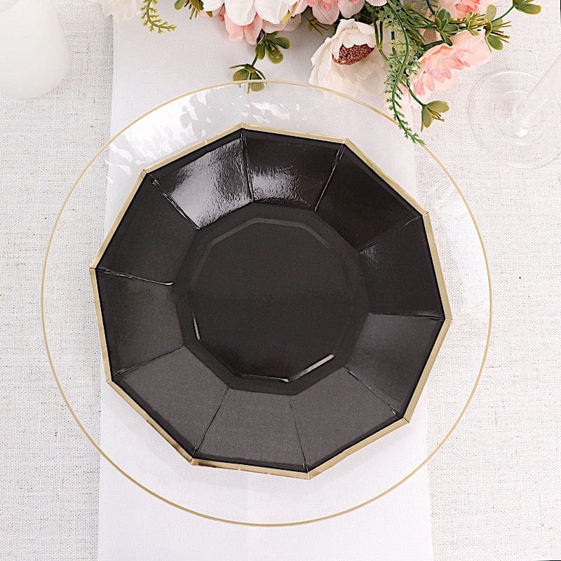 25 Decagon 7 in Disposable Paper Salad Plates with Gold Trim