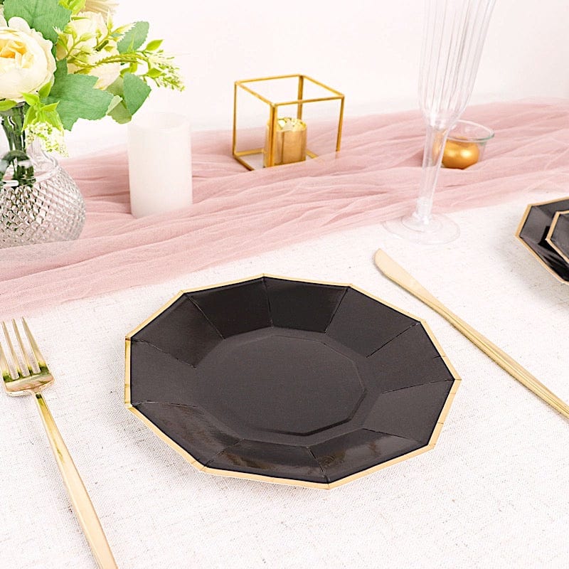 25 Decagon 7 in Disposable Paper Salad Plates with Gold Trim