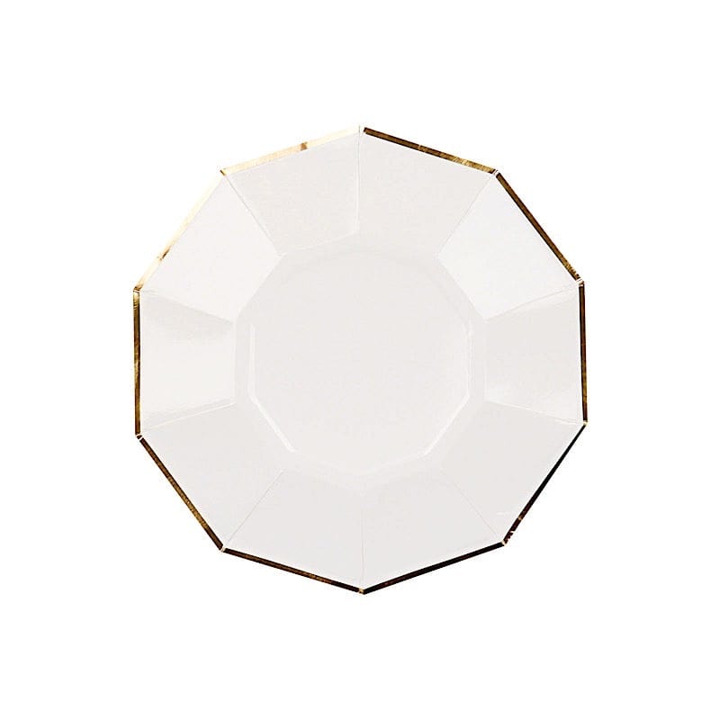 25 Decagon 7 in Disposable Paper Salad Plates with Gold Trim