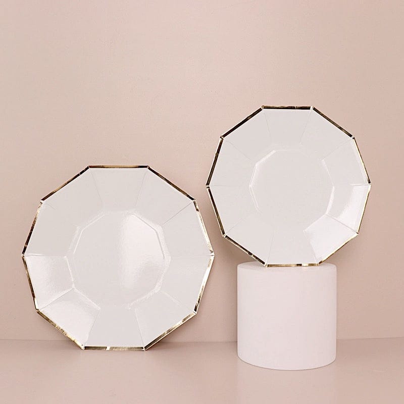 25 Decagon 7 in Disposable Paper Salad Plates with Gold Trim