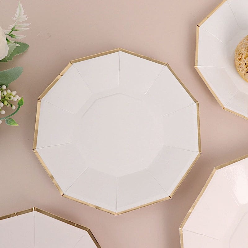 25 Decagon 7 in Disposable Paper Salad Plates with Gold Trim