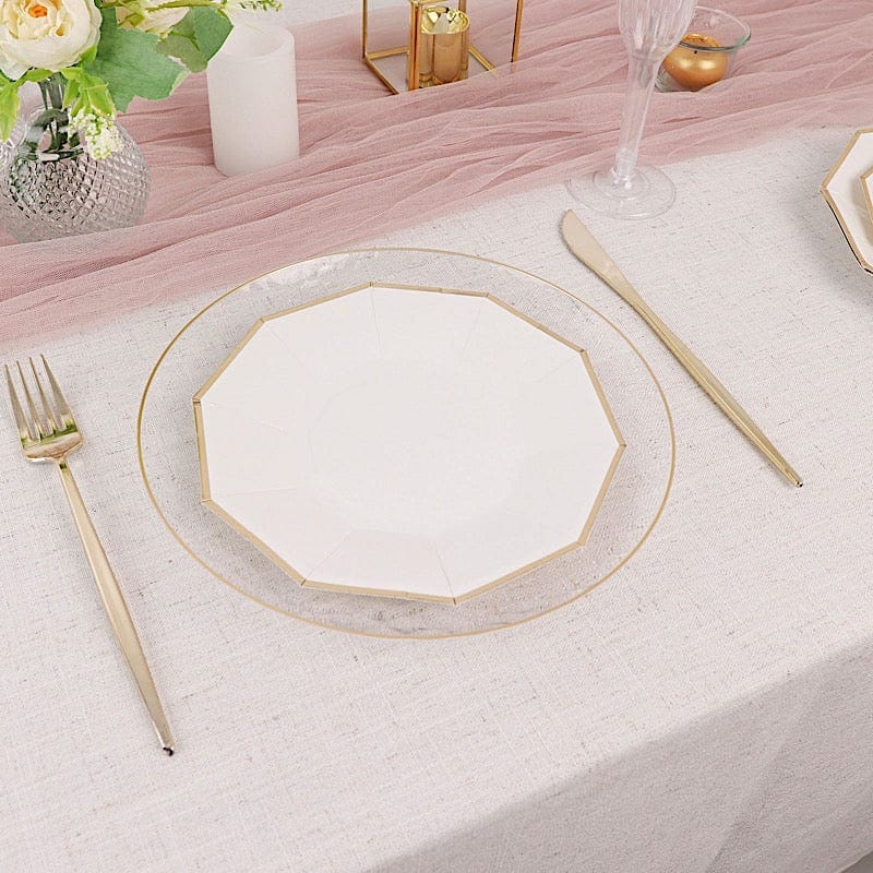 25 Decagon 7 in Disposable Paper Salad Plates with Gold Trim
