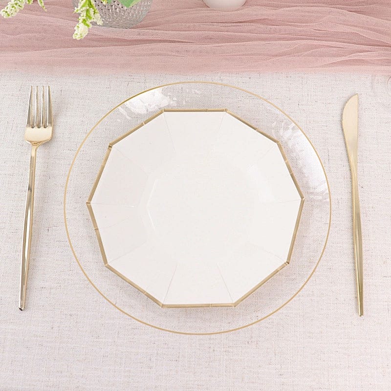 25 Decagon 7 in Disposable Paper Salad Plates with Gold Trim