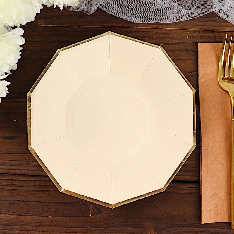 25 Decagon 7 in Disposable Paper Salad Plates with Gold Trim